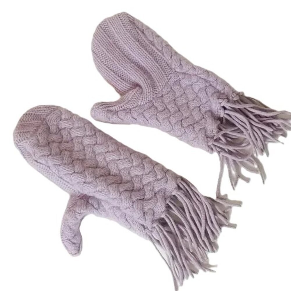 Vintage Cashmere‎ Mittens Gloves Knit Purple Lavender Fringe Boho Scandi Girl